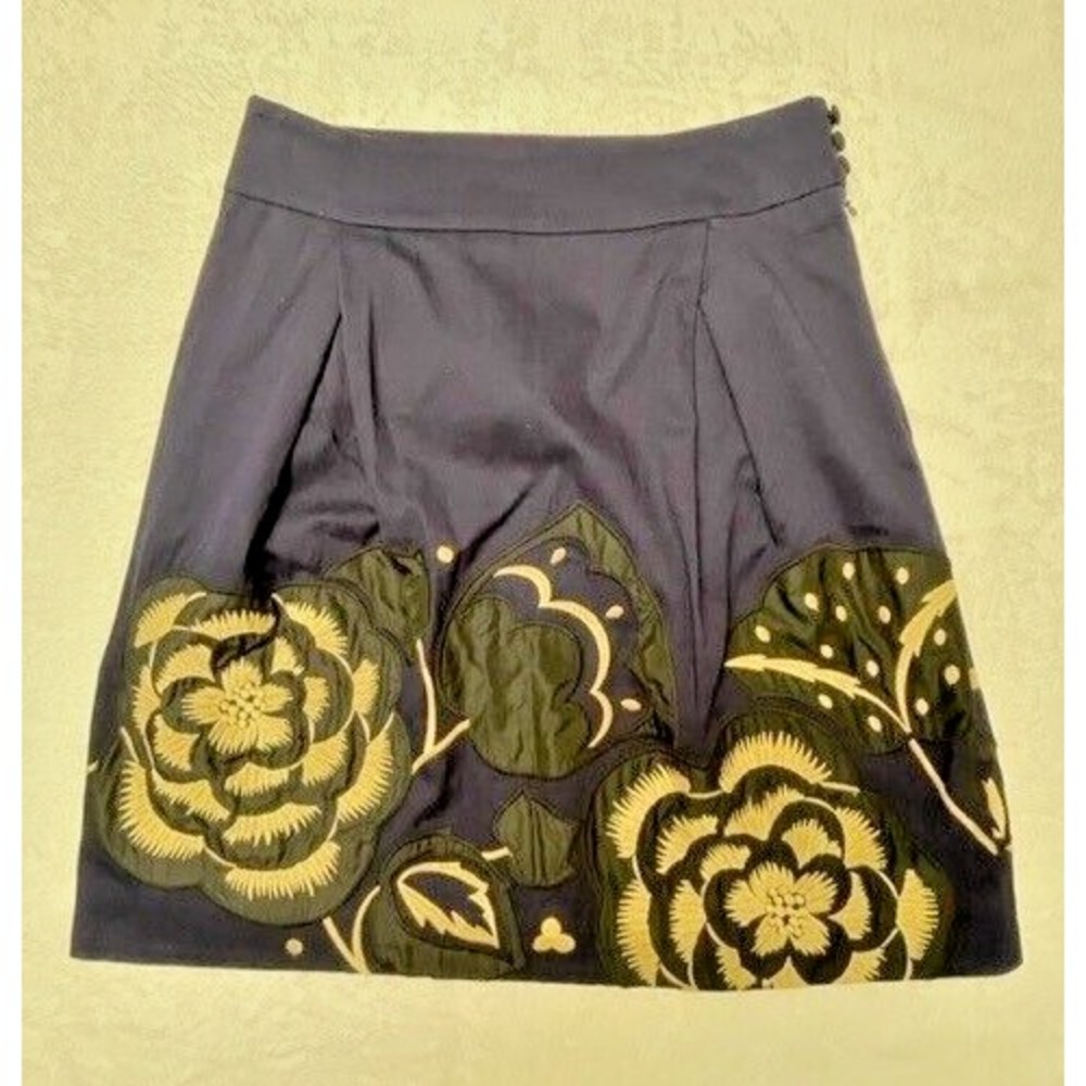 Anthropologie Floreat Sufi Embroidered Floral Skirt Navy Blue Size Medium
